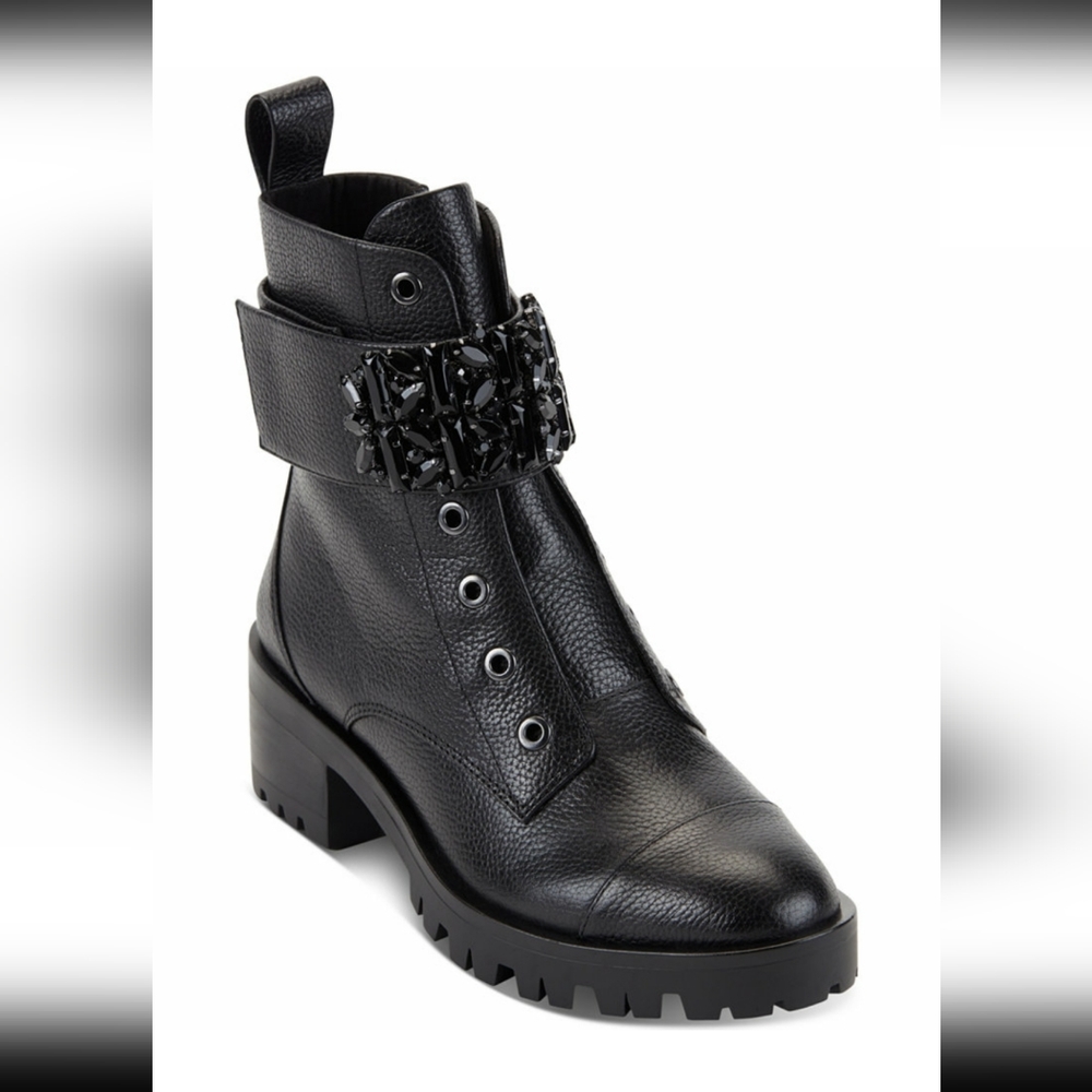 New Karl Lagerfeld embellished jeweled lug boots